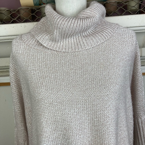 Chico's Soft Pink Silver Metallic Cowl Neck Sweater w/ 3/4 sleeves oversized - Picture 2 of 11